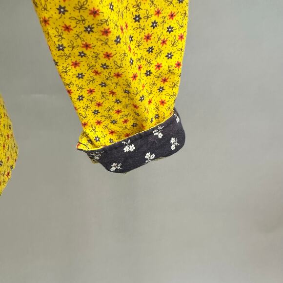 Vintage‎ 70s yellow twill floral print button up long sleeve top Size Small - Picture 12 of 16